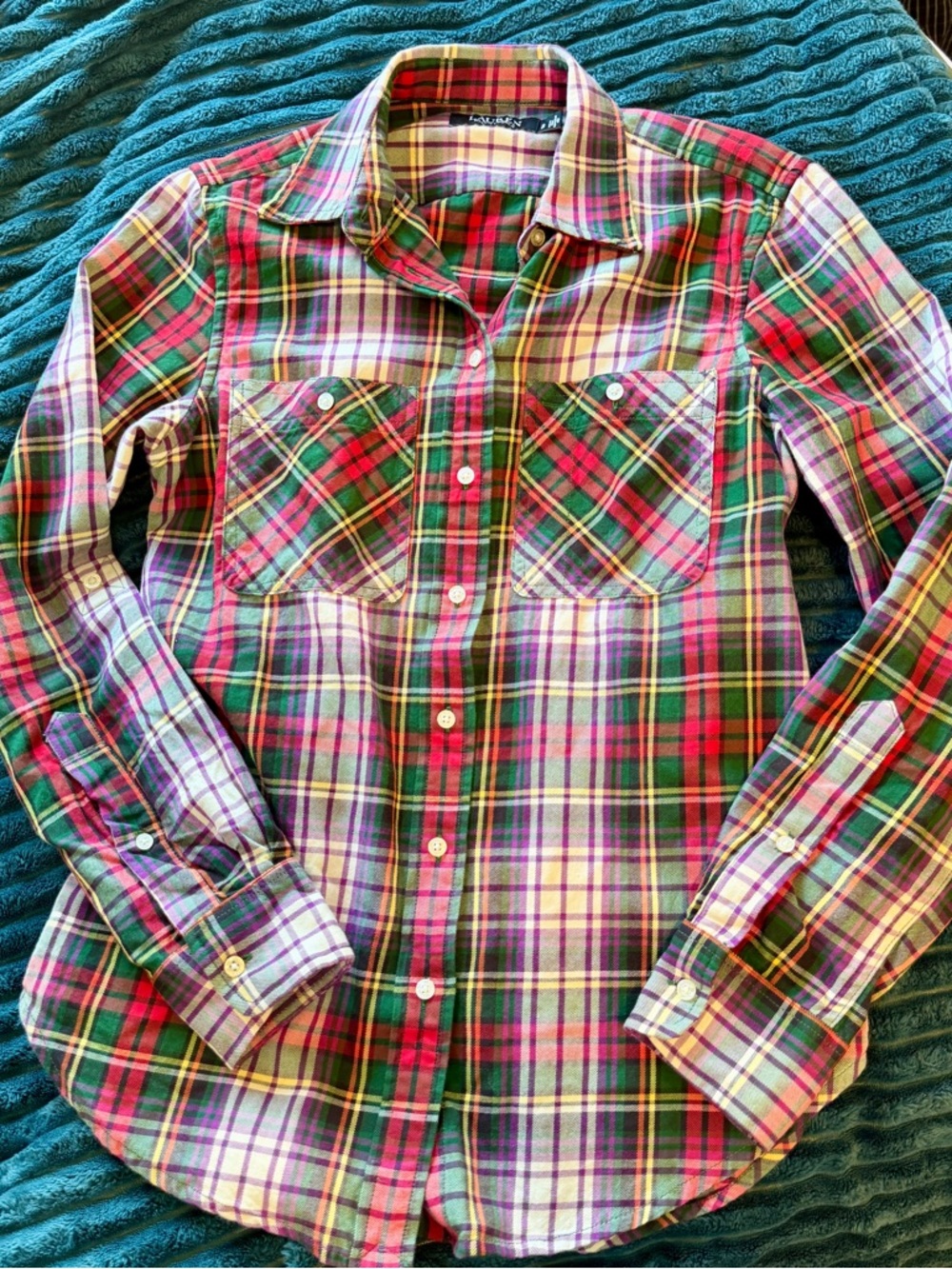 Ralph Lauren Plaid Button-Down Shirt in Red, Green & Purple SZ SMALL